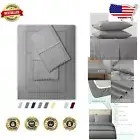 4-Piece King Size Cotton Bed Sheet Set with 18" Pockets – Grey Damask Luxury