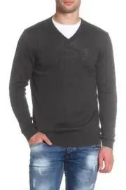 Roberto Cavalli Men's Grey Maglia Wool V-Neck Pullover Sweater $395