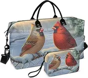 [ZRYSMY] Retro Birds Snow Duffel Bag for Traveling, Travel Bag Gym Bag, with Multiple Interior Pockets Shoulder Weekender Bag for Women Men with Toiletry Bag 20.5L x 1.9W x 13.8H, Multi-Colored, one