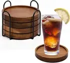 4 Pcs Wood Coasters for Drinks Absorbent, Wooden Coasters with Holder, Drink Coa