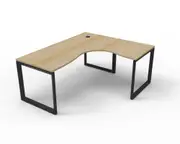 RAPIDLINE DELUXE LOOP LEG CORNER WORKSTATION 1 Person Single Sided W1500 x W1500 x D750mm Natural Oak Top Black Frame