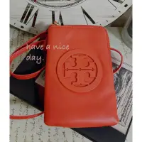 在飛比找蝦皮購物優惠-Tory Burch 正品南瓜亮橘品牌logo手機肩背斜背卡