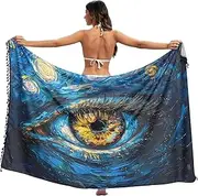 [RPLIFE] Beautiful Eye Style Blue Swimsuit Coverup Sarong, Summer Beach Wrap Cover Up, Bikini Shawl, Sarong Women