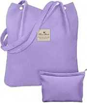 [Miss Adola] Aesthetic 2 Pack Corduroy Tote Bag - with Makeup Pouch Bag for Women Reusable Grocery Bag for Gym, Travel, Work