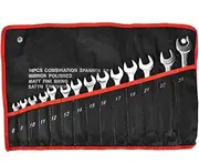 14 Piece Wrench Set, Pro Combination Wrench Set, Double Head Spanner Nut Driver Repair Tool Kit, with Tool Bag & Mirror Chrome Polish for Home & Vehicle Use 8mm to 24mm