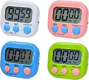 4 PCS Digital Timer Set with Magnetic Back & Stand, 100-Minute Count Up/Down Timer, Large LCD Display, Digital Timers Loud Alarm Kitchen Timers for Cooking Minute Second Count Up Countdown (4, Color)