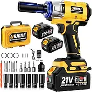 [Urjoai] Cordless Impact Wrench - 800Nm Brushless 1/2" Impact Gun, 3300RPM High Torque Impact Gun, 2 x 4.0Ah Batteries, Charger and 7 Sockets, Electric Impact Wrench for