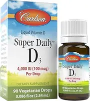 Carlson - Super Daily D3 4,000 IU (100 mcg) per Drop, Vitamin D Drops, Immune Support, Heart Health, Liquid Vitamin D3, Unflavored, 90 Drops