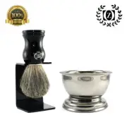 MEN'S WET SHAVE GROOMING SET- BADGER HAIR SHAVING BRUSH, STAINLESS STEEL CUP