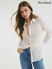 River Island Cream Button Front Lace Shirt (F50353) | $92