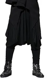 [ellazhu] Men Black Baggy Casual Elastic Waist Yoga Low Crotch Harem Pants GYM134 A