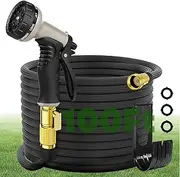 Garden Hose, 100ft Water Hose with 10 Function Nozzle,Leak-Proof with 40 Layers of Innovative Nano Rubber,Flexible,Never Kink & Tangle(100ft)