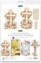 Easter Blessings Die-Cut Decoupage Sheets. A Pack of 12 Sheets of Die Cuts for Card Making Supplies, Craft Supplies & Scrapbooking with Crosses, Daffodils, Flowers, & Doves