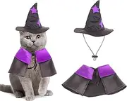 Halloween Cat Costume Purple Cloak Hat Cat Halloween Accessories Pet Costumes for Cats Kittens Cosplay (L, Purple)