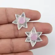 Wedding Gift FOr Her Pink Chalcedony Silver Jewellery Earrirng 0.9"