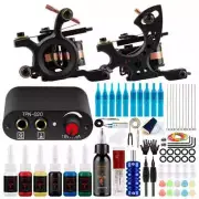 Complete Coil Tattoo Machine Gun With Tattoo Power Supply Set Cartridge Needles