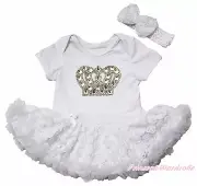 Bling Crystal Crown White Bodysuit Girls Romantic Rose Baby Dress Outfit NB-18M