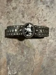 Navajo Kevin Ramone White Buffalo Stamped Sterling Silver Cuff 7 5/8”