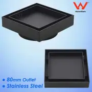 Square 100*100mm Tile Insert Floor Drain Shower Grate 80mm Outlet Waste Black