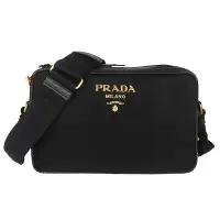 在飛比找Yahoo奇摩購物中心優惠-PRADA 黑色尼龍金字皮邊相機斜背包