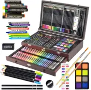 145 Piece Deluxe Art Set, Wooden Box & Drawing Kit with Crayons, Oil Pastels