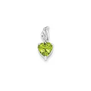 14k White Gold Real Diamond and Peridot Heart Pendant