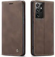 [Kowauri] Flip Case for Galaxy S21 Ultra,Leather Wallet Case Classic Design with Card Slot and Magnetic Closure Flip Fold Case for Samsung Galaxy S21 Ultra 5G (Coffee)