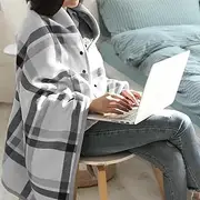 [SKORDO] Multi-Purpose Wheelchair Cape Coat Winter Warm Blanket, Fleece Wearable Thickening Lightweight Plaid Lap Blanket Comfy Poncho Throw with Buttons Doublelayer Blankets Warm Gift