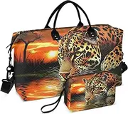 [YXYZRMY] Travel Duffel Bag Leopard Drink Sunset Nature Gym Bag Sports Tote Bag with Multiple Interior Pockets Shoulder Weekender Bag for Women Men with Toiletry Bag 20.5”x 7.9”x 13.8, Multi-Colored