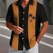 Men's Coconut Tree Striped Shirt Summer Hawaiian Shirt Button Up Shirt Short Sleeve Hawaiian Holiday Beach Wear Summer Spring Turndown 3D Print Collared Shirts