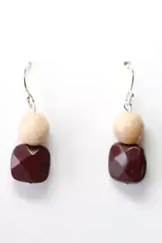 Mookaite 10mm Square Burgundy Gemstone Earrings .925 Sterling Silver 1 1/4"