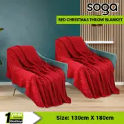 SOGA 2X 130x180cm Throw Blanket Red Christmas Fluffy