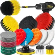 Holikme 20Piece Drill Brush Attachments Set, Scrub Pads & Sponge, Buffing Pads, Power Scrubber Brush with Extend Long Attachment, Car Polishing Pad Kit
