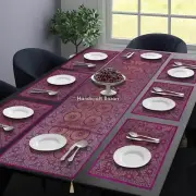 Golden Zari Work Attractive Table Cloth Runner Mats Traditional Dining Decor Set