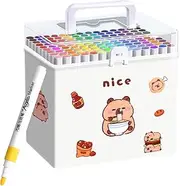 Coloring Pens for Kids, 120-Color Marker Set, Cartoon Animal Design, Quick-Dry & Fade-Resistant Ink, Smooth Writing & Sketching, Doodling & Calligraphy, 5.91x6.5x6.1 Inches