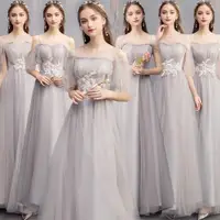 在飛比找ETMall東森購物網優惠-長款灰色姐妹裙韓版顯瘦伴娘禮服