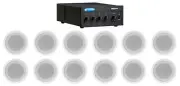Crown 70v Amplifier+12) White 5" Commercial Ceiling Speakers 4 Restaurant/Office