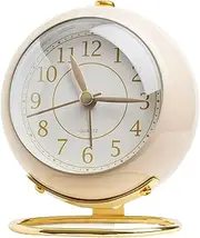 TKINRIC Analog Alarm Clocks,Small Table Clocks,Retro Backlight Cute Simple Design Desk Clock with Night Light,Silent Non-Ticking,Battery Powered,for Living Room Bedroom Bedside Indoor Decor (White)