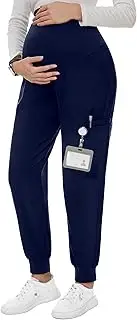 [PACBREEZE] Women's Maternity Scrubs with 6 Pockets, Workwear Maternity Jogger Scrubs Pregnancy Pants, S-XXL
