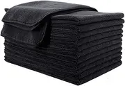 Polyte Professional Quick Dry Lint Free Microfibre Hair Drying Salon Towel, 12 Pack (40x73 cm, Black)