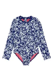 Feather 4 Arrow Kids' Wave Chaser Long Sleeve Rashguard Swimsuit in Twilight at Nordstrom, Size 6