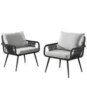 Alaterre Andover All-Weather Outdoor 29In Rope Chairs With Light grey Cushions, Set Of Two