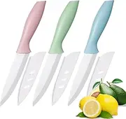 3 pcs Ceramic Knives Set 4 Inch Lettuce Knife with Zirconia Blade and Sheath, use for Meat Fruit Vegetable and Bread (Green Blue and Pink)
