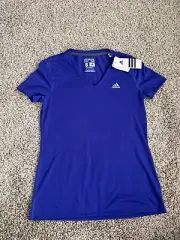 Adidas Climalite Ultimate Tee Womens Short Sleeve V Neck Blue Shirt Size Small