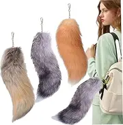 [AZIDWERYQ] 3Pcs Fox Tail 15.75inch 3 Color Realistic Shaggy Tail Keychain with Clasp Large Polyester Therian Decor for Handbag, Backpack, Cosplay, Halloween