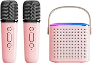 Karaoke with Wirel Microphone Portable for Adults & BT Karaoke Speaker Lights Speaker Supports TF Card Type-C Headphone Auxin ing for Party Meeting Pink B-Karaoke & 2X Wirel Microphones