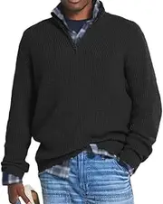 [Generic] Men's Cashmere Business Casual Zip Sweater,Men's Turtleneck Sweater,Men's Turtleneck Knitted Sweater
