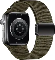 Magnetic Nylon Strap Compatible with Apple Watch Band 46mm 42mm 45mm 44mm 41mm 40mm,Sport Solo Loop Watch Belt for iWatch Bands Series 10 9 8 7 6 5 4,SE/2nd,Women Men (40/41mm,Olive Green)