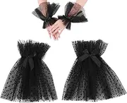[FJYXCHENXM] 1 Pair Black Mesh Nail Art Lace Wrist Sleeves, Elastic Wrist Cuffs for Sleeves Lace Cuff Shooting Background Props