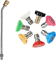 Stainless Steel 35cm Pressure Washer Gutter Cleaner Attachment ，Pressure Washer Wand 1/4" Quick Connect with 7 Spray Nozzle Tips Kit (0°/15°/25°/40°/Rinse/2 Soap)